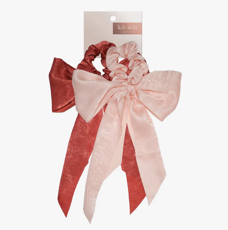Kitsch Holiday Satin Scarf Scrunchies - Blush/Mauve