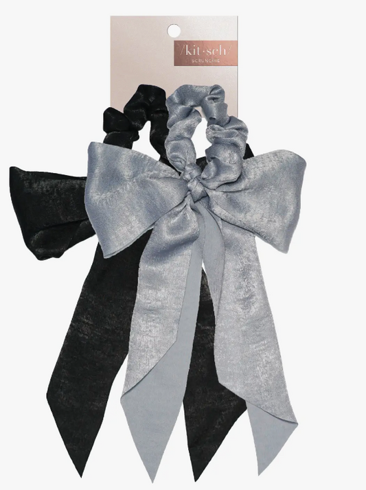 Kitsch Scarf Scrunchies - Black & Gray
