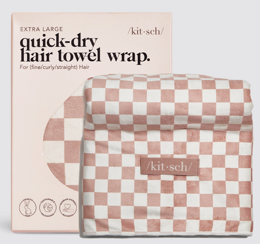 Kitsch - Extra Large Quick Dry Hair Towel Wrap - Terracotta Checker